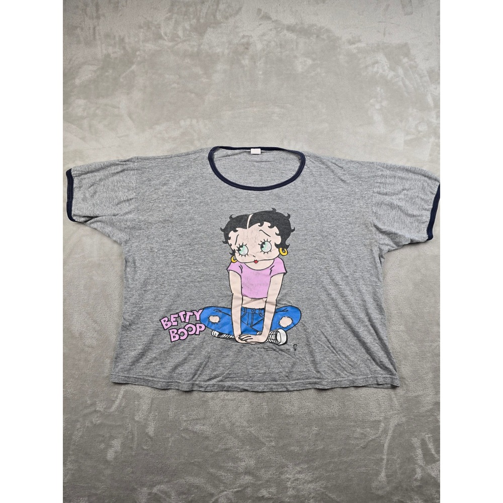 Vintage Betty Boop T-Shirt Womens One Size Gray 1996 Graphic Ringer Tee USA Made